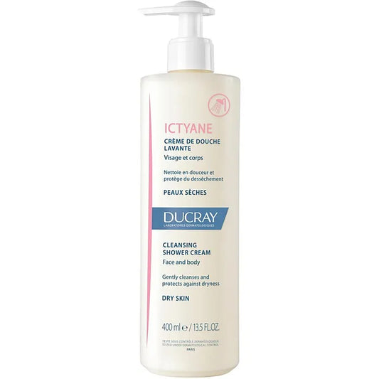 Ducray ICTYANE - Crème de Douche Lavante - Visage et Corps - Peaux Sèches à Très Sèches, 400ml