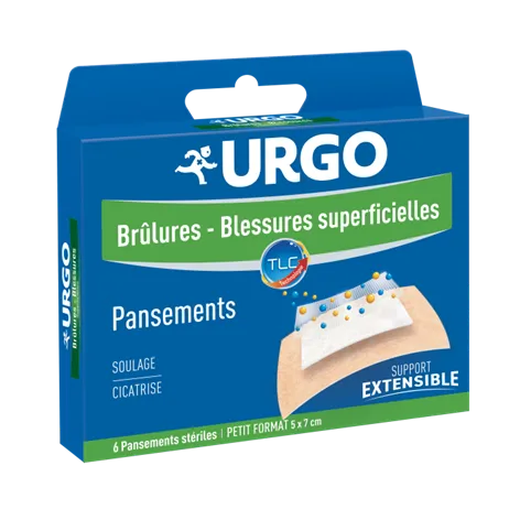 Urgo BRÛLURES BLESSURES SUPERFICIELLES- Pansements Stériles, 6 unités petit format