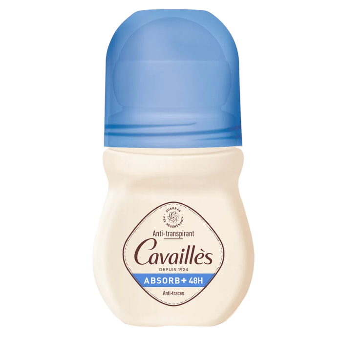 Cavaillès ABSORB + - Déodorant Anti-Transpirant et Anti-Traces 48H Roll-On - Tous Types de Peaux, 50ml