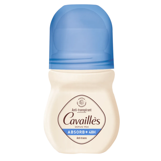 Cavaillès ABSORB + - Déodorant Anti-Transpirant et Anti-Traces 48H Roll-On - Tous Types de Peaux, 50ml