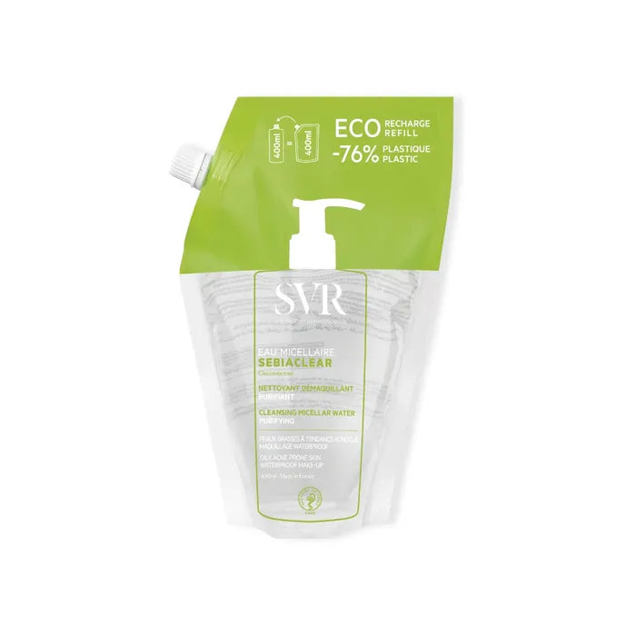 SVR SEBIACLEAR - Eco Recharge Eau Micellaire Purifiante et Nettoyante - Visage et Yeux - Peaux Grasses à Tendance Acnéique, 400ml