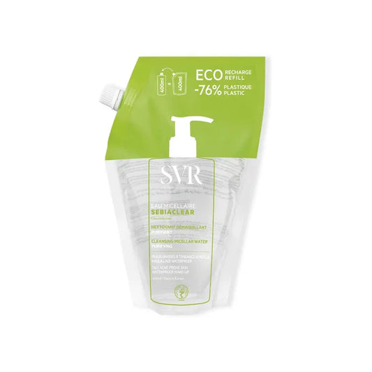 SVR SEBIACLEAR - Eco Recharge Eau Micellaire Purifiante et Nettoyante - Visage et Yeux - Peaux Grasses à Tendance Acnéique, 400ml