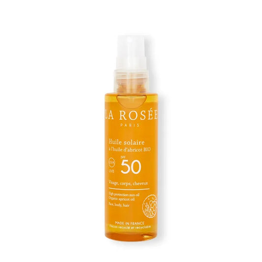 La Rosée Huile Solaire à l'Huile d''Abricot Bio SPF50 - Visage, Corps et Cheveux - Tous Types de Peaux, 150ml