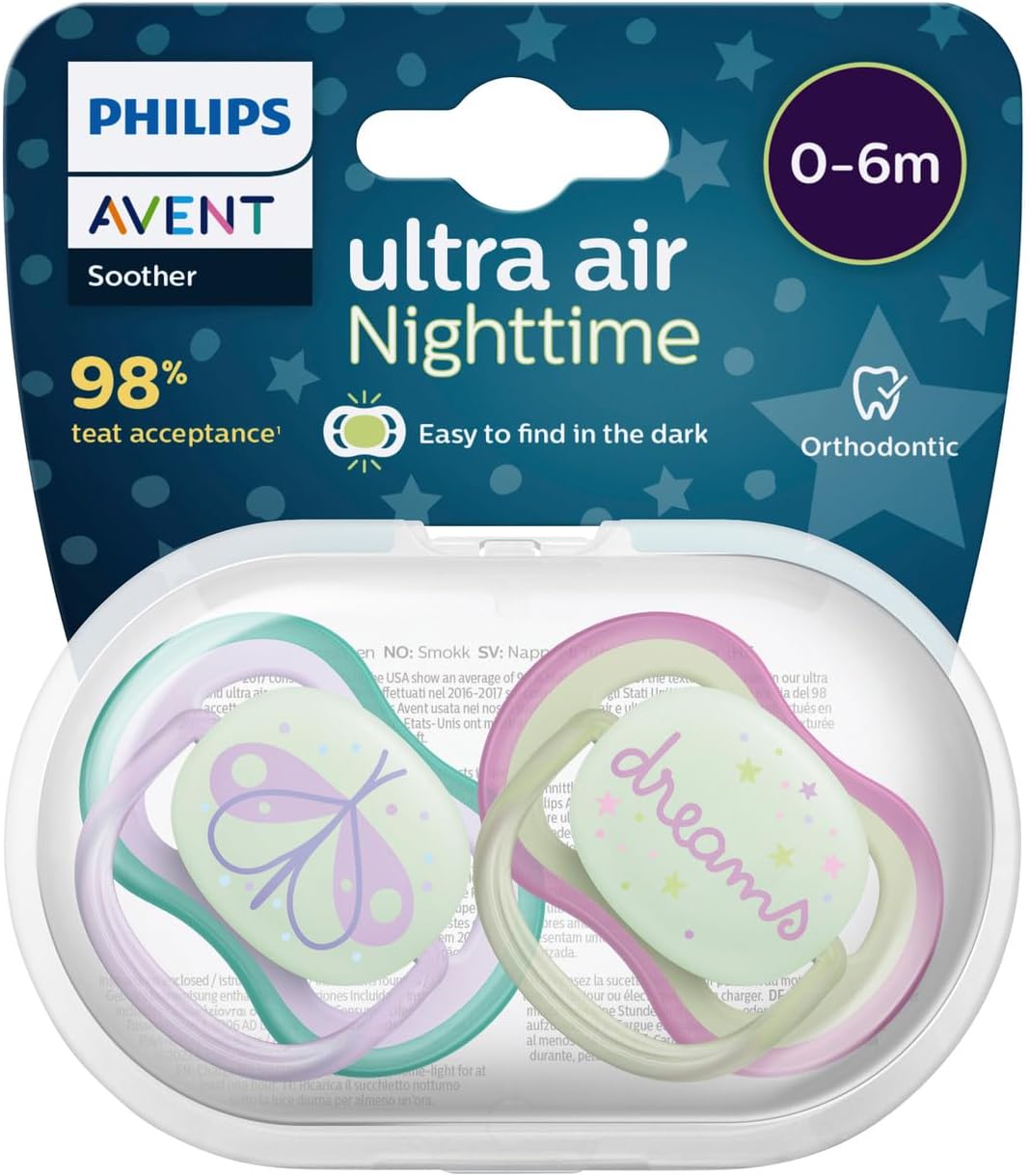 Philips Avent Ultra Air Nighttime 0‑6 mois Lot de 2 sucettes
