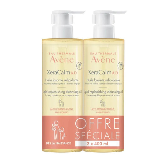 Avène XERACALM A.D - Huile Lavante Relipidante - Visage et Corps - Peaux Très Sèches à Tendance Atopique, 2x400ml