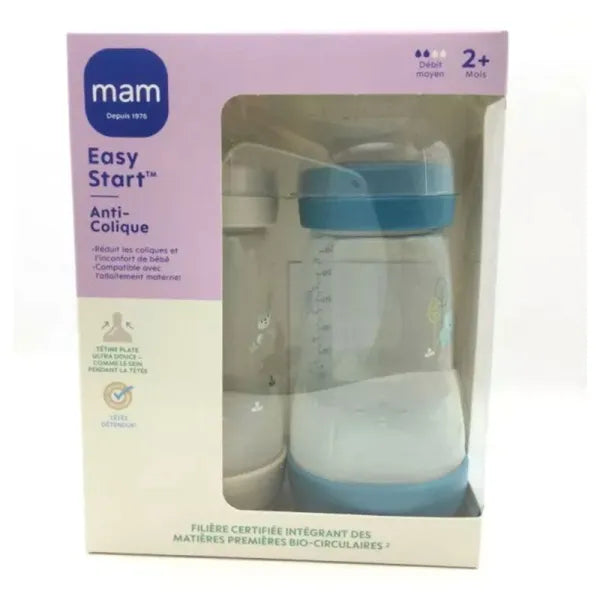 MAM 2 Biberons Easy Start Anti‑Colique 260ml 2+ Mois et Débit 2 Moyen (Océan + Sable)