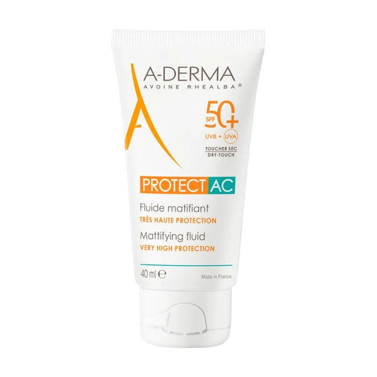 A-derma PROTECT AC - Fluide Matifiant Très Haute Protection 50+ - Visage - Peaux Mixtes à Grasses, 40ml