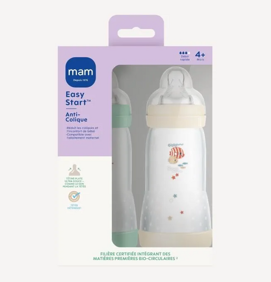 MAM 2 Biberons Easy Start Anti‑Colique 320ml 4+ Mois et Débit 3 Rapide