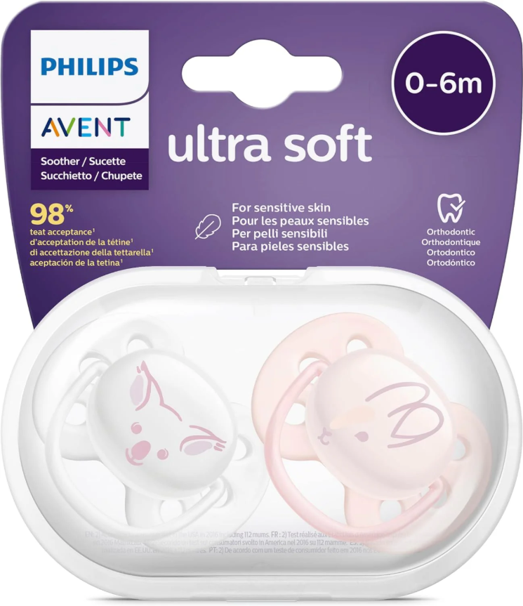 Philips Avent Ultra Soft 0‑6 mois Lot de 2 sucettes