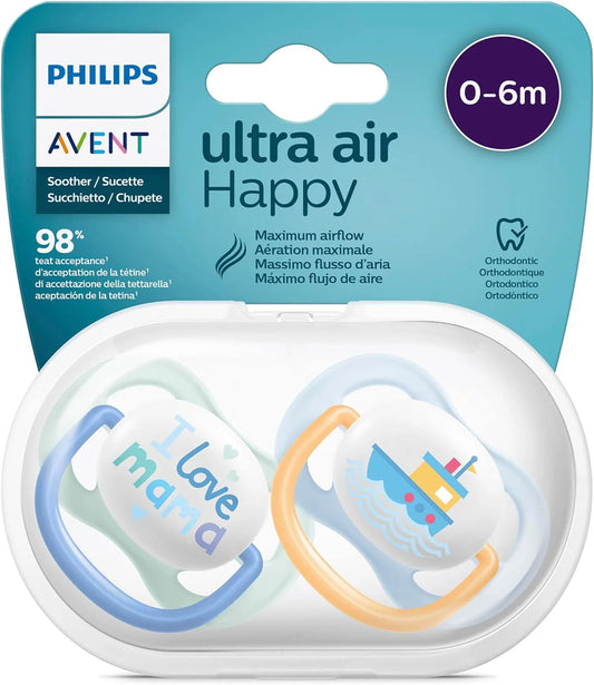 Philips Avent Ultra Air Happy 0‑6 mois Lot de 2 sucettes
