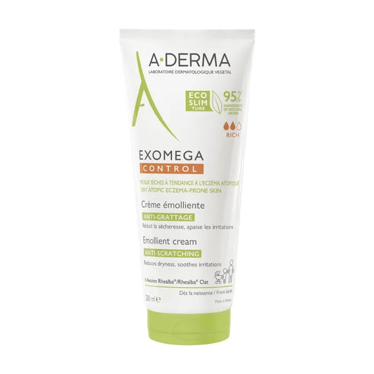 A-derma EXOMEGA CONTROL - Crème Émolliente Anti-Grattage - Visage et Corps - Peaux Sèches à Tendance Atopique, 200ml
