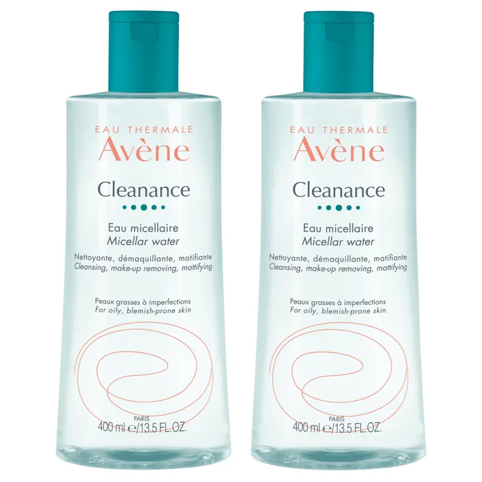 Avène CLEANANCE - Eau Micellaire Matifiante - Visage et Yeux - Peaux Grasses à Imperfections, 2x400ml