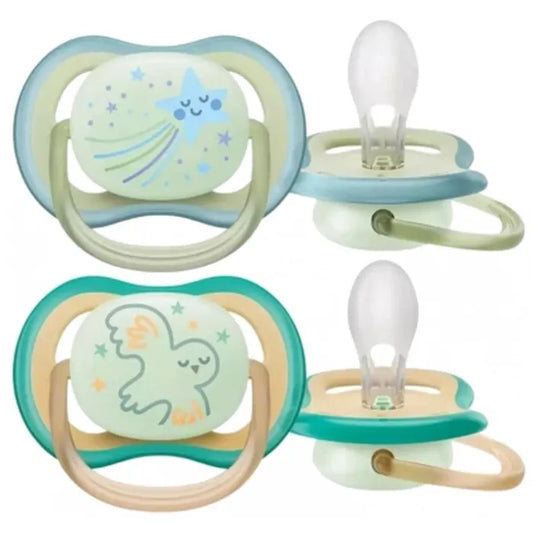 Avent ULTRA-AIR NIGHT - Sucettes Orthodontiques - Motif Mixte - De 0 à 6 mois, 2 Unités