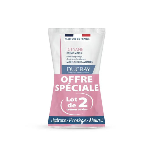 Ducray ICTYANE - Moisturizing Hand Cream - Dry and Damaged Hands, 2x50ml