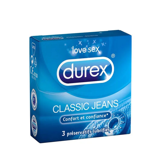 Durex CLASSIC JEANS - Préservatifs Lubrifiés Confort et Confiance, 3 Unités