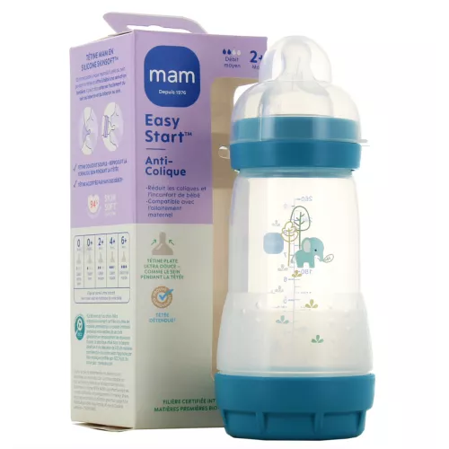 MAM Biberon Easy Start Anti‑Colique 260ml 2+ Mois et Débit 2 Moyen Océan