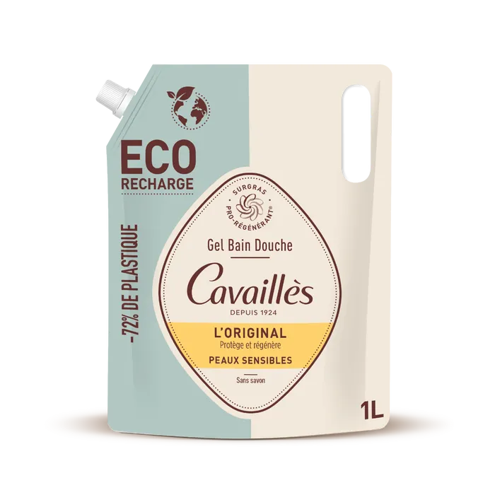 Cavaillès QUOTIDIEN - Eco-Recharge Gel Bain et Douche Surgras Actif L'Original - Peaux Sensibles, 1L