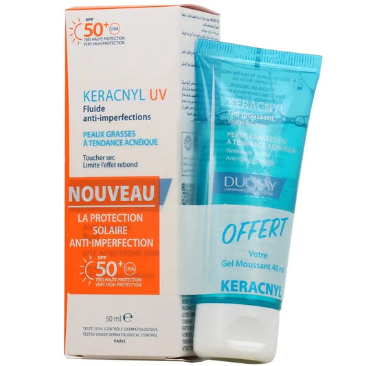 Ducray KERACNYL UV - Anti-Imperfections Fluid SPF50+ 50ml + Anti-Imperfections Foaming Gel 40ml - Oily Skin with Imperfections