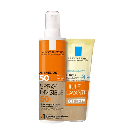 La Roche-Posay ANTHELIOS - SPF50+ Spray Invisible Corps Avec Parfum, 200ml + Lipikar Huile Lavante Offerte 100ml