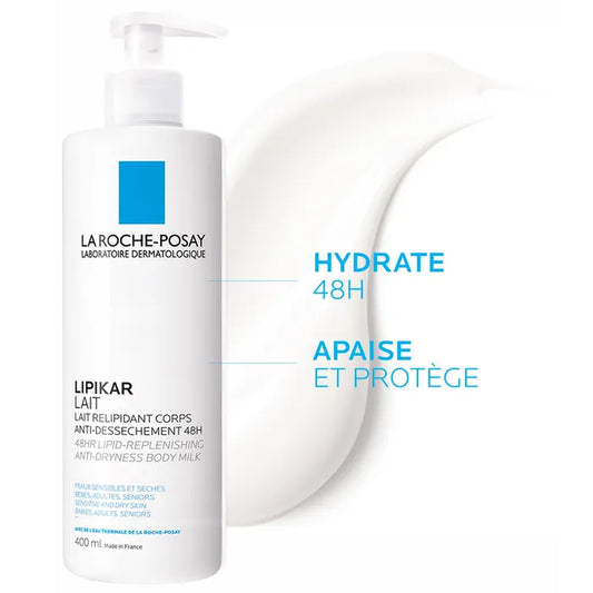 La Roche-Posay LIPIKAR - Lait Relipidant Corps + Gel Douche Lavant Apaisant, Peaux Sèches, 2x400 ml