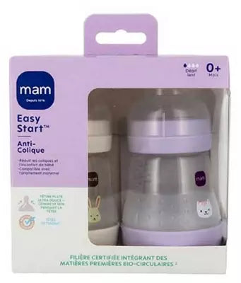 Mam Biberon Easy Start Anti-Colique Lilas & Sable – 2 x 160 ml 0 mois