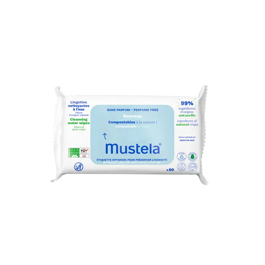 Mustela BEBE - Lingettes Nettoyantes à l'Eau Compostables, 60 Lingettes