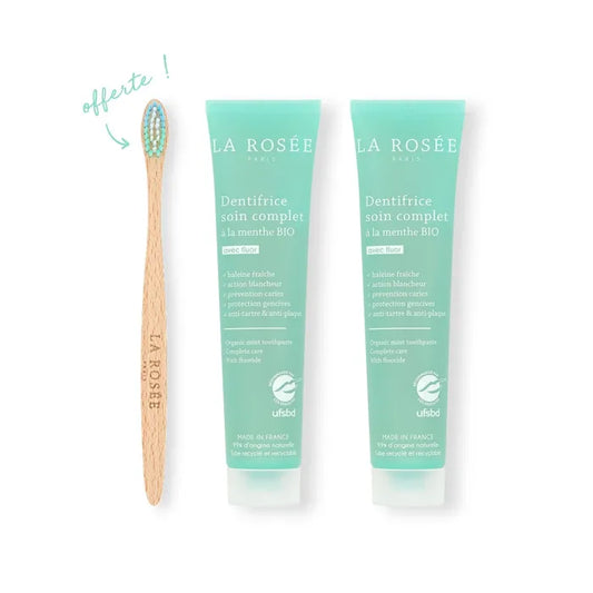 La Rosée Dentifrice Soin Complet à la Menthe Bio 2x75 ml + 1 Brosse à Dents Offerte