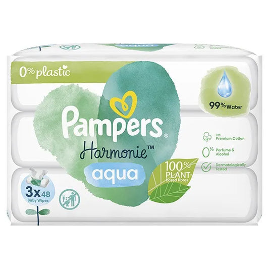 Pampers HARMONIE AQUA - Lingettes Bébé, 3x48 Unités