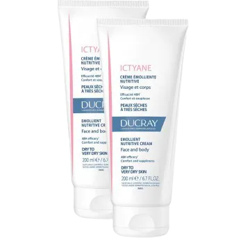 Ducray ICTYANE - Nourishing Emollient Cream - Face and Body - Dry to Very Dry Skin 2x200ml