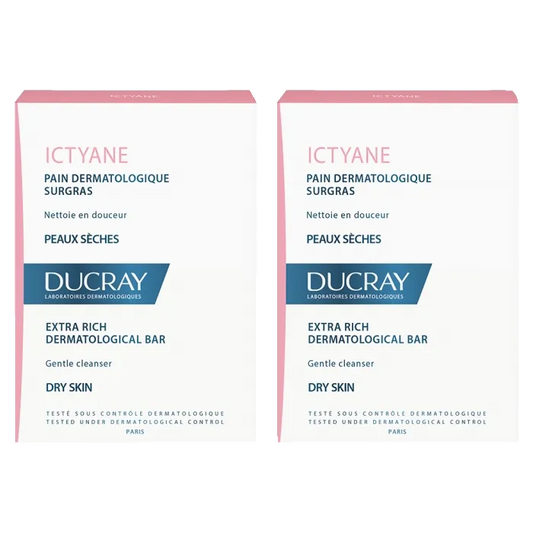 Ducray ICTYANE - Pain Dermatologique Surgras - Visage et Corps - Peaux Sèches, 2x100g