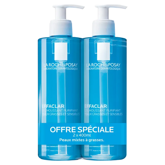 La Roche-Posay EFFACLAR - Gel Moussant Nettoyant Purifiant Visage, 2x400ml