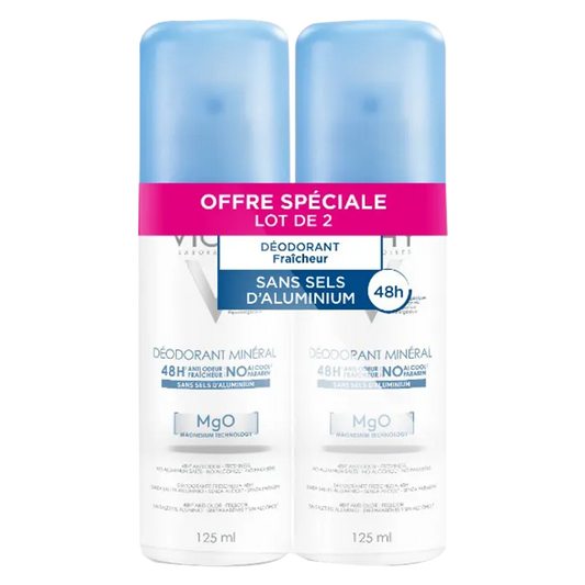 Vichy Déodorant Minéral Sans Sels d'Aluminium, Spray 2x125ml