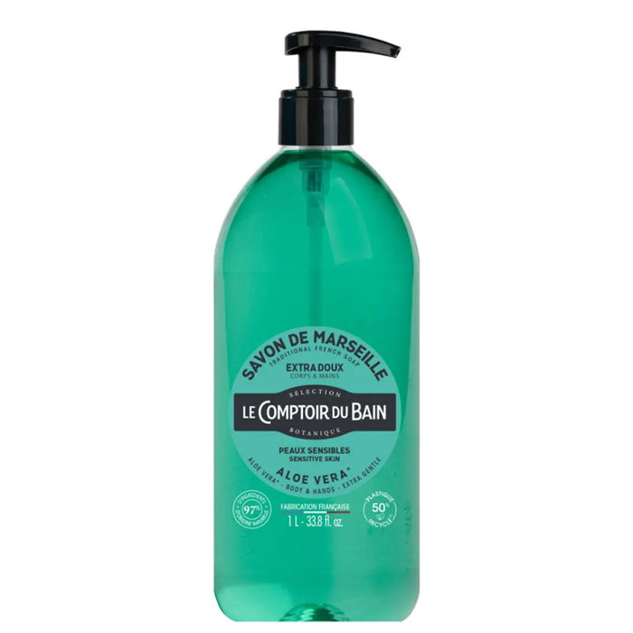 The Bath Counter Traditional Marseille Soap Extra-Gentle Aloe Vera - Hands and Body - Sensitive Skin, 1L