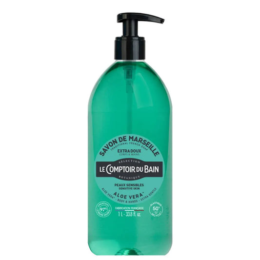 The Bath Counter Traditional Marseille Soap Extra-Gentle Aloe Vera - Hands and Body - Sensitive Skin, 1L