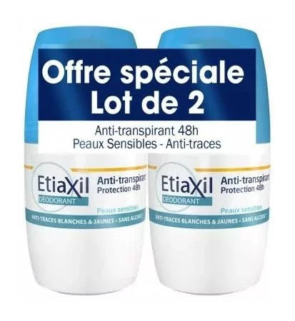 ETIAXIL – Déodorant Anti-Transpirant 48h – Roll-on – Lot de 2 x 50 ml