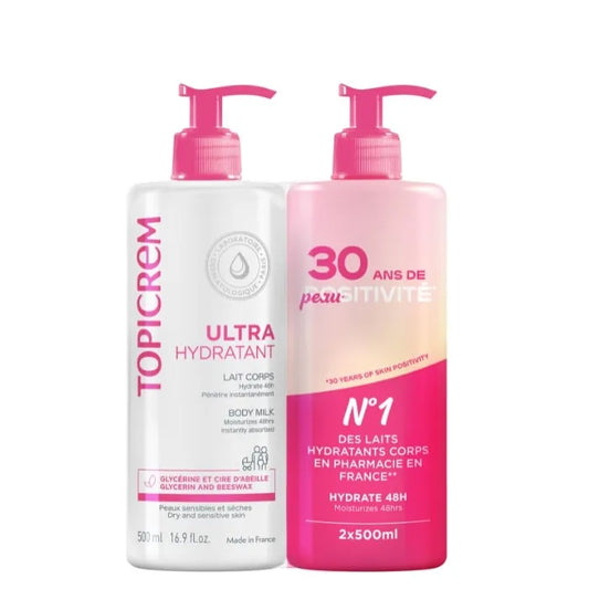 Topicrem ULTRA-HYDRATANT - Lait Corps - Peaux Sensibles et Sèches, 2x500ml