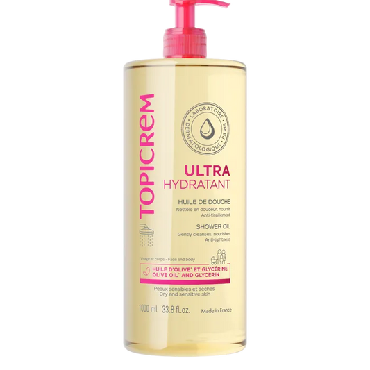 Topicrem ULTRA-HYDRATANT - Huile de Douche - Visage et Corps - Peaux Sensibles et Sèches, 1L