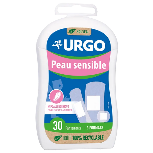 Urgo PEAU SENSIBLE - Pansement Hypoallergénique 3 Formats, 30 unités