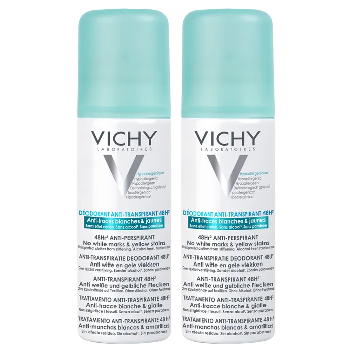 Vichy 48h Anti-perspirant Deodorant Anti-White and Yellow Marks, 2x125ml