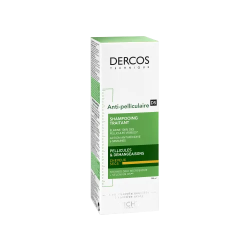 Dercos Anti-Pelliculaire Shampooing Traitant Pellicules et Démangeaisons Cheveux Secs, 200ml