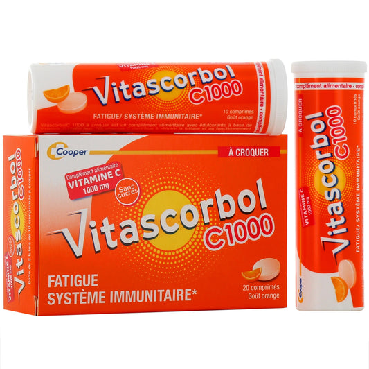 Vitascorbol 1 g – Comprimés effervescents – Boîte de 20