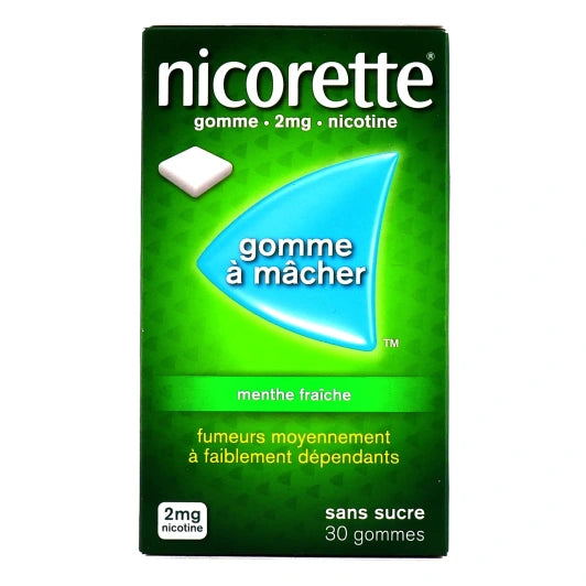 NICORETTE – Gommes Nicotine 2 mg Menthe fraîche (30 gommes)